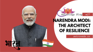 Professional blog banner featuring Prime Minister Narendra Modi alongside a gold-accented Vedic birth chart (Janma Kundli) over a celestial background for 2026 astrology predictions.